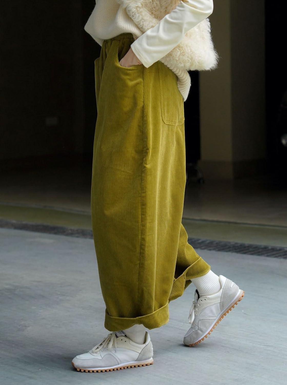 image:imageCHARTOU Women Corduroy Barrel Pants Wide Leg Vintage Mid Rise Y2k Baggy Boyfriend PantsPickle