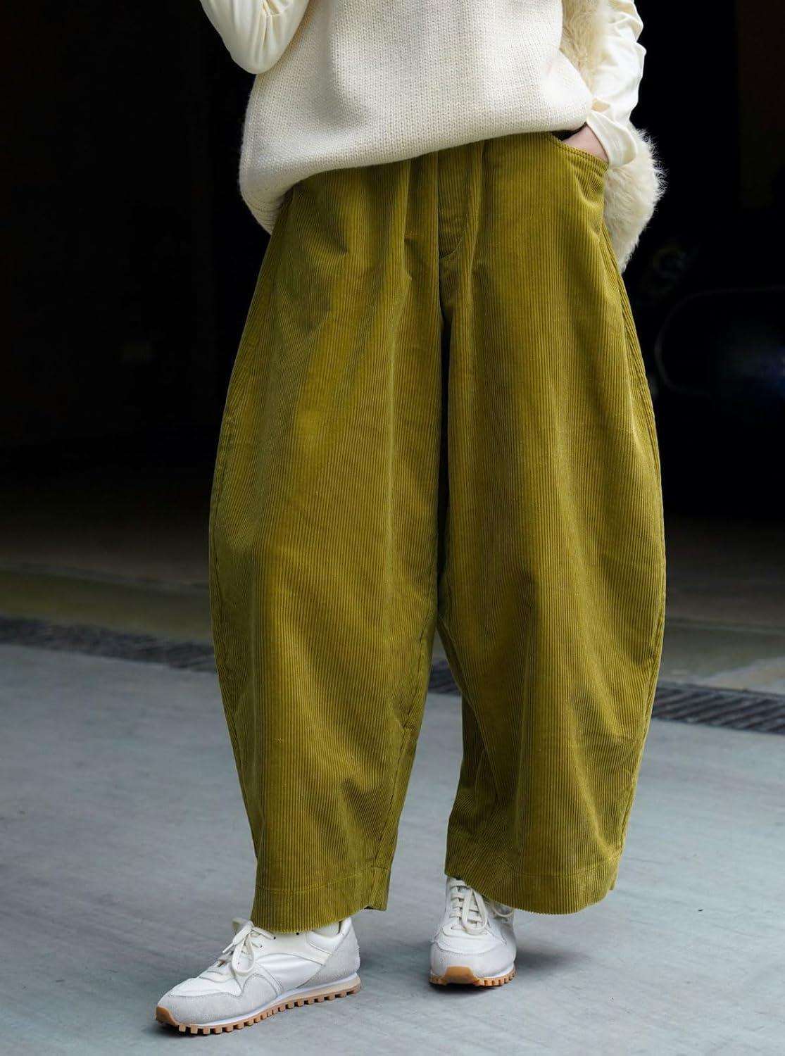 image:imageCHARTOU Women Corduroy Barrel Pants Wide Leg Vintage Mid Rise Y2k Baggy Boyfriend PantsPickle