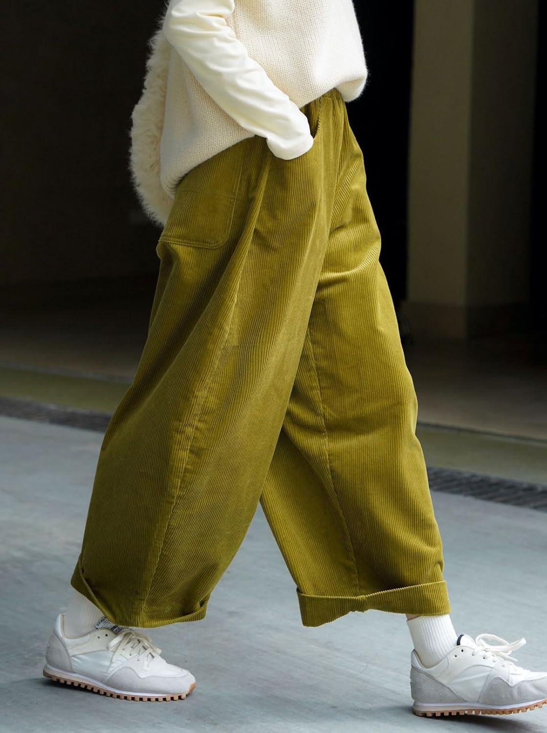 image:imageCHARTOU Women Corduroy Barrel Pants Wide Leg Vintage Mid Rise Y2k Baggy Boyfriend PantsPickle