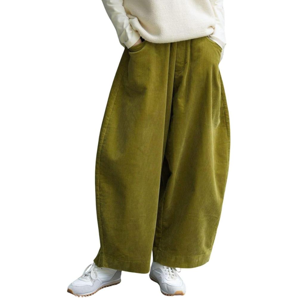 image:imageCHARTOU Women Corduroy Barrel Pants Wide Leg Vintage Mid Rise Y2k Baggy Boyfriend PantsPickle
