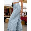 image:imageCHARTOU Ruffle Hem Bell Bottom Jeans for Women Polka Dot Ankle Baggy Jeans Crop Denim Wide Leg PantsBlue