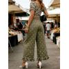 image:imageCHARTOU Ruffle Hem Bell Bottom Jeans for Women Polka Dot Ankle Baggy Jeans Crop Denim Wide Leg PantsGreen