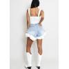 image:imageCHARTOU Women 2025 Loose Denim Shorts Y2k Lace Patchwork High Waist Ruffle Wide Leg Jean Shorts with PocketsBlue