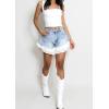 image:imageCHARTOU Women 2025 Loose Denim Shorts Y2k Lace Patchwork High Waist Ruffle Wide Leg Jean Shorts with PocketsBlue