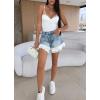 image:imageCHARTOU Women 2025 Loose Denim Shorts Y2k Lace Patchwork High Waist Ruffle Wide Leg Jean Shorts with PocketsBlue