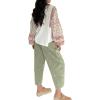 image:imageCHARTOU Women Crop Barrel Jeans Baggy Floral Denim Patchwork Cargo Taper Wide Leg Pants Boyfriend Y2k JeansOlive Green