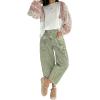 image:imageCHARTOU Women Crop Barrel Jeans Baggy Floral Denim Patchwork Cargo Taper Wide Leg Pants Boyfriend Y2k JeansOlive Green
