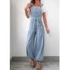 image:imageCHARTOU Women Denim Bib Overall Adjustable Strap Wide Leg Jumpsuit Drawstring Jeans Baggy Pants JoggerBlue