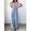 image:imageCHARTOU Women Denim Bib Overall Adjustable Strap Wide Leg Jumpsuit Drawstring Jeans Baggy Pants JoggerBlue