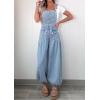 image:imageCHARTOU Women Denim Bib Overall Adjustable Strap Wide Leg Jumpsuit Drawstring Jeans Baggy Pants JoggerBlue