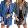 image:imageCHARTOU Women Denim Jean Blazer Jacket 1 Button Long Sleeve Light Denim Jacket Work Casual Spring Jacket with PocketBlue