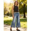 image:imageCHARTOU Women Flare Wide Leg Jeans Baggy Cropped Jeans Floral Embroidery Mid Waist Denim Pants with PocketsBlue