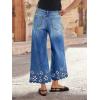 image:imageCHARTOU Women Flare Wide Leg Jeans Baggy Cropped Jeans Floral Embroidery Mid Waist Denim Pants with PocketsBlue