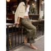 image:imageCHARTOU Women Floral Boho Wide Leg Denim Pants Back Elastic Waist Ruffle Hem Baggy Casual Cropped JeansArmy Green