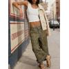 image:imageCHARTOU Women Floral Boho Wide Leg Denim Pants Back Elastic Waist Ruffle Hem Baggy Casual Cropped JeansArmy Green