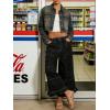 image:imageCHARTOU Women Floral Boho Wide Leg Denim Pants Back Elastic Waist Ruffle Hem Baggy Casual Cropped JeansBlack