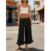 image:imageCHARTOU Women Floral Boho Wide Leg Denim Pants Back Elastic Waist Ruffle Hem Baggy Casual Cropped JeansBlack