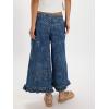 image:imageCHARTOU Women Floral Boho Wide Leg Denim Pants Back Elastic Waist Ruffle Hem Baggy Casual Cropped JeansDark Blue