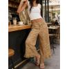 image:imageCHARTOU Women Floral Boho Wide Leg Denim Pants Back Elastic Waist Ruffle Hem Baggy Casual Cropped JeansKahki