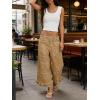 image:imageCHARTOU Women Floral Boho Wide Leg Denim Pants Back Elastic Waist Ruffle Hem Baggy Casual Cropped JeansKahki