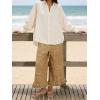 image:imageCHARTOU Women Floral Boho Wide Leg Denim Pants Back Elastic Waist Ruffle Hem Baggy Casual Cropped JeansKahki