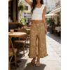 image:imageCHARTOU Women Floral Boho Wide Leg Denim Pants Back Elastic Waist Ruffle Hem Baggy Casual Cropped JeansKahki
