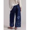 image:imageCHARTOU Women Floral Boho Wide Leg Denim Pants Drawstring Elastic Waist Baggy Barrel Crop Jeans with PocketsDark Blue