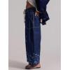 image:imageCHARTOU Women Floral Boho Wide Leg Denim Pants Drawstring Elastic Waist Baggy Barrel Crop Jeans with PocketsDark Blue