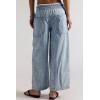 image:imageCHARTOU Women Floral Boho Wide Leg Denim Pants Drawstring Elastic Waist Baggy Barrel Crop Jeans with PocketsLight Blue