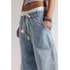 image:imageCHARTOU Women Floral Boho Wide Leg Denim Pants Drawstring Elastic Waist Baggy Barrel Crop Jeans with PocketsLight Blue