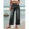 image:imageCHARTOU Women High Waist Wide Leg Jeans Button Down Washed Denim Cropped Straight Pants with PocketsGrey