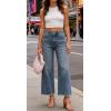 image:imageCHARTOU Women High Waisted Wide Leg Jeans Casual Stretchy Raw Hem Cropped Denim PantsBlue