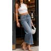 image:imageCHARTOU Women High Waisted Wide Leg Jeans Casual Stretchy Raw Hem Cropped Denim PantsBlue