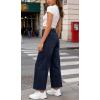image:imageCHARTOU Women High Waisted Wide Leg Jeans Casual Stretchy Raw Hem Cropped Denim PantsDark Blue