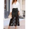 image:imageCHARTOU Women Lace Eyelet Patchwork Jean Skirt Boho Floral Mesh Sheer Long Denim Skirt with PocketsBlack