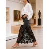 image:imageCHARTOU Women Lace Eyelet Patchwork Jean Skirt Boho Floral Mesh Sheer Long Denim Skirt with PocketsBlack