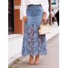 image:imageCHARTOU Women Lace Eyelet Patchwork Jean Skirt Boho Floral Mesh Sheer Long Denim Skirt with PocketsBlue