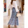 image:imageCHARTOU Women Lace Eyelet Patchwork Jean Skirt Boho Floral Mesh Sheer Long Denim Skirt with PocketsBlue