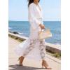image:imageCHARTOU Women Lace Eyelet Patchwork Jean Skirt Boho Floral Mesh Sheer Long Denim Skirt with PocketsWhite