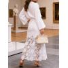 image:imageCHARTOU Women Lace Eyelet Patchwork Jean Skirt Boho Floral Mesh Sheer Long Denim Skirt with PocketsWhite
