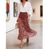 image:imageCHARTOU Women Lace Eyelet Patchwork Jean Skirt Boho Floral Mesh Sheer Long Denim Skirt with PocketsWine