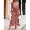 image:imageCHARTOU Women Lace Eyelet Patchwork Jean Skirt Boho Floral Mesh Sheer Long Denim Skirt with PocketsWine