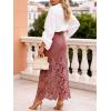 image:imageCHARTOU Women Lace Eyelet Patchwork Jean Skirt Boho Floral Mesh Sheer Long Denim Skirt with PocketsWine