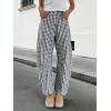 image:imageCHARTOU Women Plaid Gingham Barrel Pants Baggy Crop Wide Leg Pants Y2k Casual Cotton Trousers with PocketsBlack