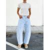 image:imageCHARTOU Women Plaid Gingham Barrel Pants Baggy Crop Wide Leg Pants Y2k Casual Cotton Trousers with PocketsBlue