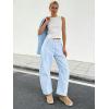 image:imageCHARTOU Women Plaid Gingham Barrel Pants Baggy Crop Wide Leg Pants Y2k Casual Cotton Trousers with PocketsBlue