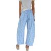 image:imageCHARTOU Women Plaid Gingham Barrel Pants Baggy Crop Wide Leg Pants Y2k Casual Cotton Trousers with PocketsBlue