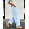 image:imageCHARTOU Women Plaid Gingham Barrel Pants Baggy Crop Wide Leg Pants Y2k Casual Cotton Trousers with PocketsBlue