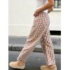 image:imageCHARTOU Women Plaid Gingham Barrel Pants Baggy Crop Wide Leg Pants Y2k Casual Cotton Trousers with PocketsBrown