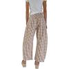 image:imageCHARTOU Women Plaid Gingham Barrel Pants Baggy Crop Wide Leg Pants Y2k Casual Cotton Trousers with PocketsBrown